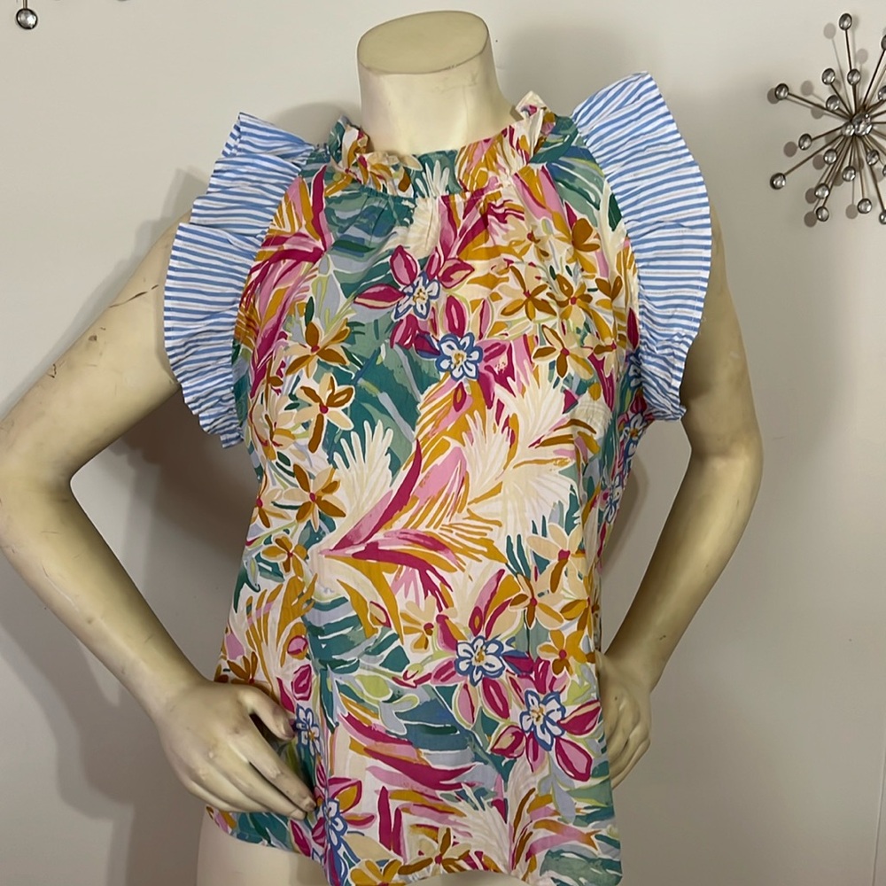 THML Floral Print, Ruffle Blouse